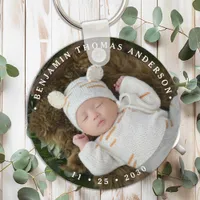 Elegant Newborn Baby Personalized Simple Photo  Keychain