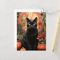 Beautiful Black Cat in the Tropical Houseplants  Postcard