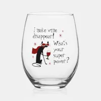 Make Wine Disappear Superpower Cat Stemless Wine Glass