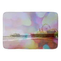 Colorful Blurry Bokeh Santa Monica Pier Bath Mat