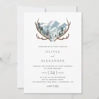 Rustic Mountain Antlers Wedding QR Code Invitation