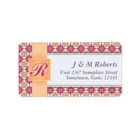 Monogram Hot Pink Satin Silver Address Label