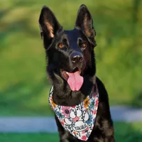 Pretty Folk Art Flowers Pattern Personalized Pet Bandana Collar