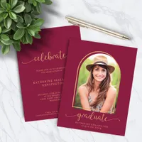 Budget Elegant Burgundy Gold Arch Photo Graduation