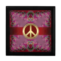 Girly Pink+Red Gold Peace Sign Jewelry Gift Box