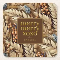 Earth Tones Christmas Merry Pattern#21 ID1009 Square Paper Coaster