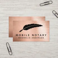 Mobile Notary Quill Rose Gold Brushed Metal  Business Card