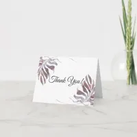 Rose Pink Mauve Watercolor Leaves Thank You Card
