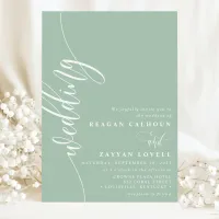 Dusty Mint Elegant Calligraphy Script Wedding Invitation