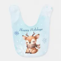 Cute Cartoon Deer in Snow Baby Bib