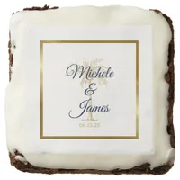 Elegant Navy Blue Gold Palm Tree Tropical Wedding Brownie