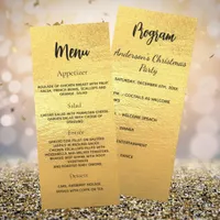 Gold Christmas party program dinner menu card