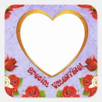 Special Valentine, Roses and Frame Add Photo Square Sticker