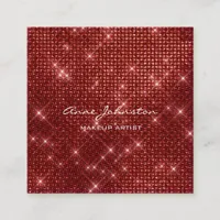 Makeup Artist Ruby Red Sparkle Glitter Glam Square Business Card