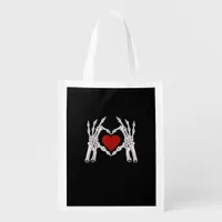 Skeleton Hands Form A Heart With Red Heart Bright  Grocery Bag