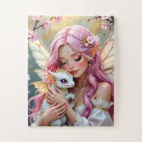 Pink Haired Fairy and White Baby Dragon   Jigsaw Puzzle