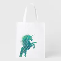 Pretty Blue Polka Dot Unicorn Grocery Bag