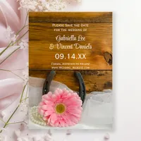 Pink  Daisy Horseshoe Barn Wedding Save the Date Invitation