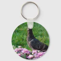 Pigeon and Mums Keychain