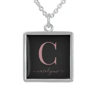 Elegant Black Rose Gold Monogram Name Sterling Silver Necklace