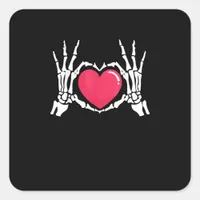 Skeleton Hand Heart Halloween Square Sticker