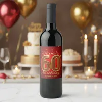  Red Gold Jewels Elegant Milestone 60th Birthday Wine Label