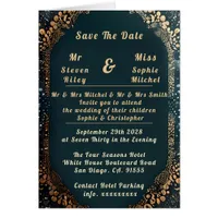 Luxurious Black and Gold Floral Wedding Invitation