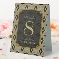 Art Deco Gold Black Diamond Wedding Table Number Table Tent Sign