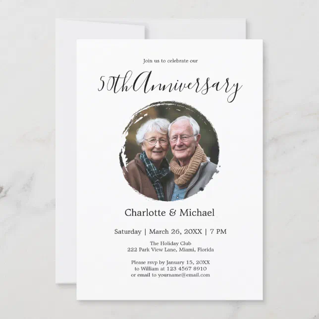 Modern Watercolor Wedding Anniversary White Photo  Invitation