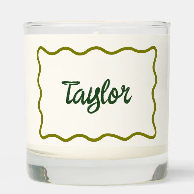 Fun Whimsical Wavy Border Custom Handwritten Name  Scented Candle