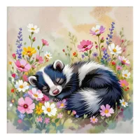An Adorable Skunk Napping in Flowers Acrylic Print