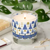 Blue Gold Christmas Merry Pattern#25 ID1009 Scented Candle