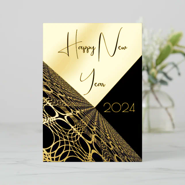 Happy New Year 2024 modern lace Foil Invitation