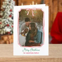 Chic Mistletoe & Bow Custom Family Photo Christmas Holiday Card