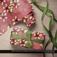 Red Poinsettias & Snowflakes Christmas Wrapping Paper