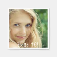 16th birthday photo hello 16 girl napkins