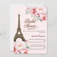 Bridal shower Paris Eiffel tower pink flowers Invitation