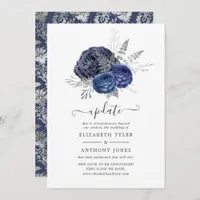 Navy and Silver Floral Wedding Update Invitation