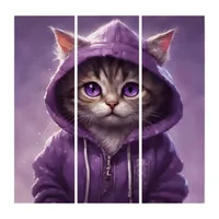 Adorable Kitten in a Purple Hoodie Triptych