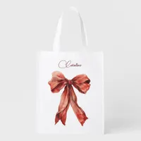 Emotional Encouraging Message Red Bow  Grocery Bag