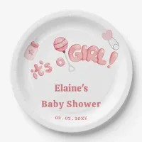 Its a Girl Baby Things Pink Girl Baby Shower Paper Plates