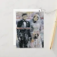 Bride and Groom Mixed Media Collage Postcard