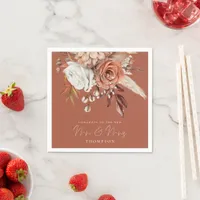 Terracotta Florals Congrats Mr Mrs Brown Wedding  Napkins