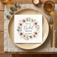 Blush Pink Anemone Floral Wreath Bridal Shower Napkins