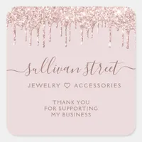 Pink Glitter Drip Small Business Thank You Square Sticker