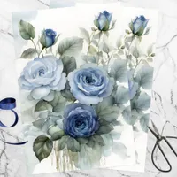 Sophisticated Artistic Watercolor Blue Roses  Tissue Paper