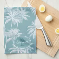 Hawaiian Palm Tree Silhouette Pattern Teal ID1093 Kitchen Towel