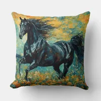 A gorgeous black stallion Throw Pillow