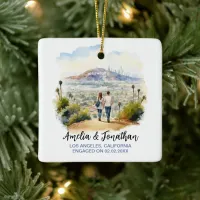 Couple at Los Angeles California Watercolor Travel Ceramic Ornament