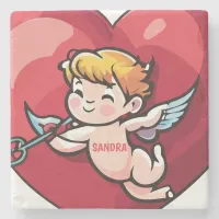 Cupid on Red Heart Stone Coaster